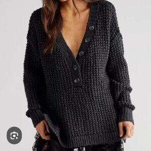 Free People Whistle Thermal Button Up Henley Sweater Sz Small / Oversized